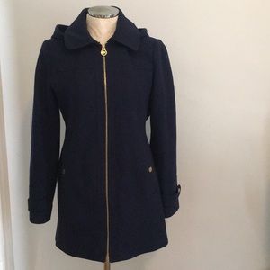 Michael Kors navy blue coat with gold trim